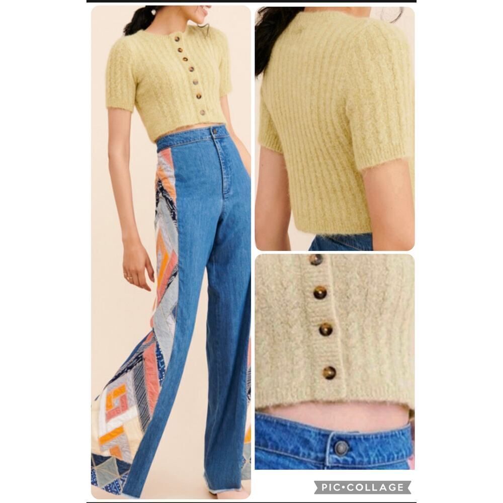 Tach Dalia Knit Crop Mohair Sweater Top Pistachio Green Sweater Made Italy XS
